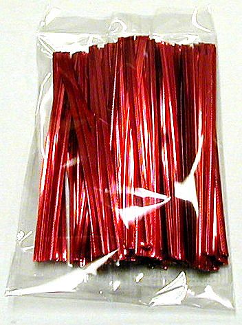 RED METALLIC 4 Inch Twistie Bag Ties (Qty 100)